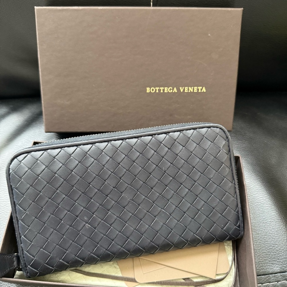 Bottega Veneta Intrecciato Zip Around Leather Wallet